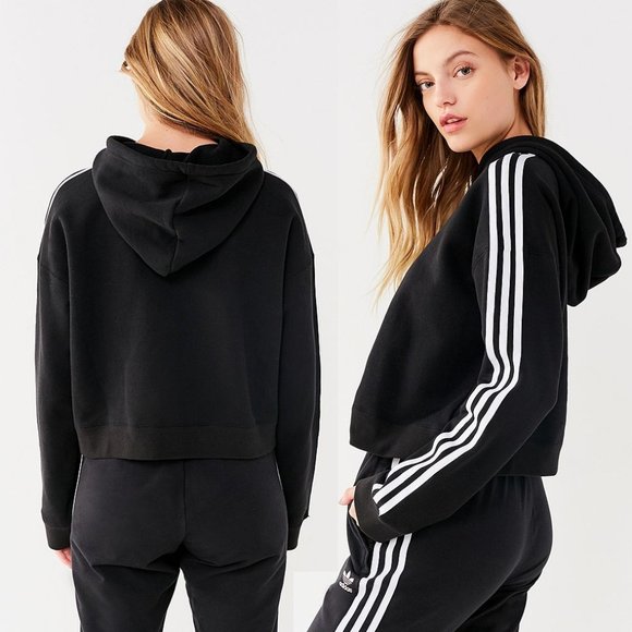 NEW adidas Black Original 3 Stripe Cropped Hoodie - Picture 3 of 9